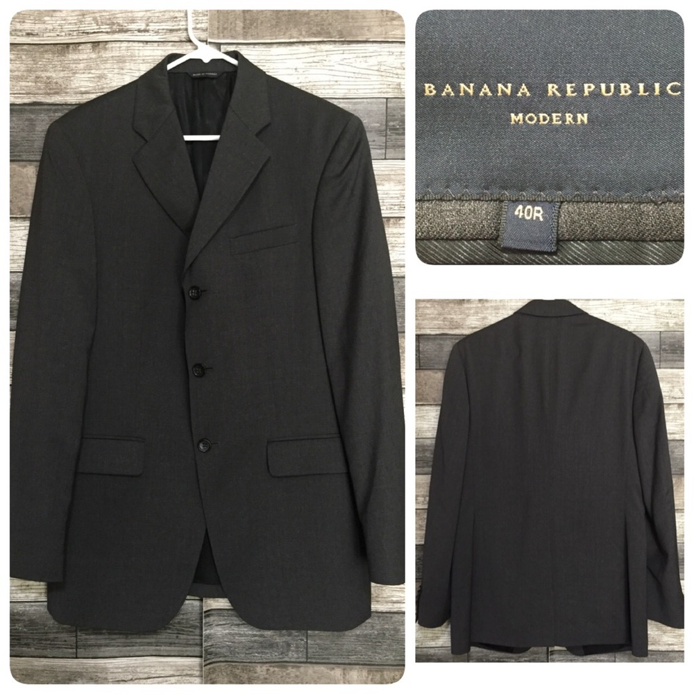 Banana Republic Modern Fit Wool Blazer Jacket Men’s 40R Gray 3 Button